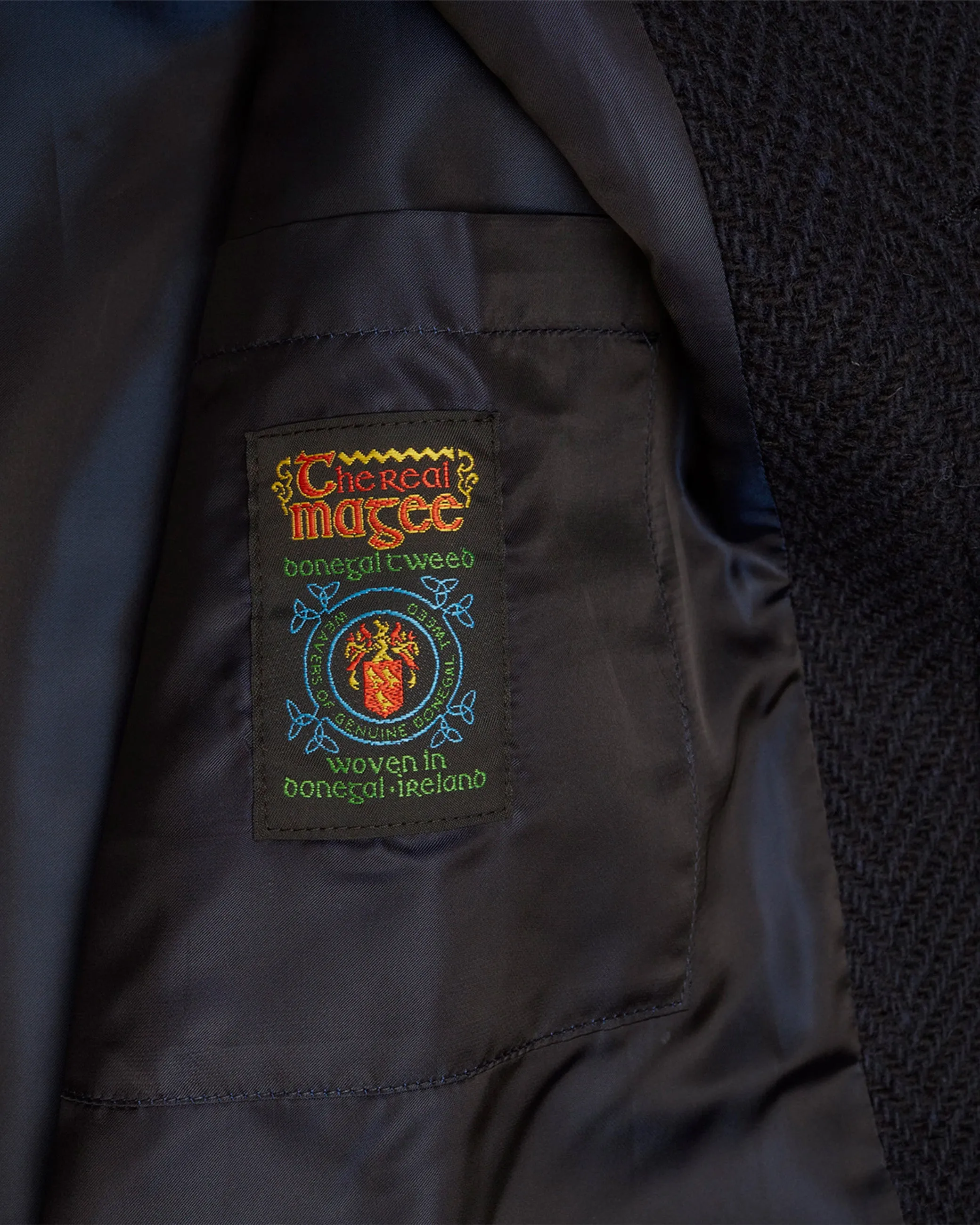 Navy Herringbone Donegal Tweed Overcoat