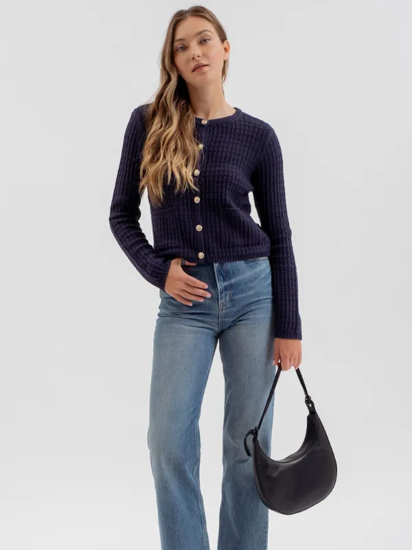 Navy Textured Knit Cardigan