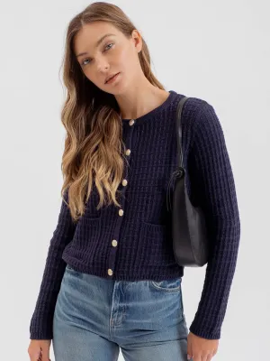 Navy Textured Knit Cardigan