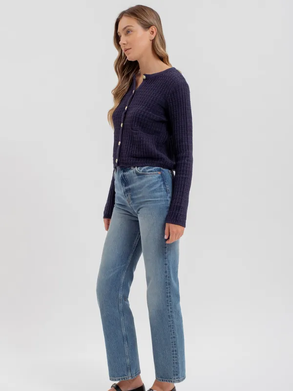 Navy Textured Knit Cardigan