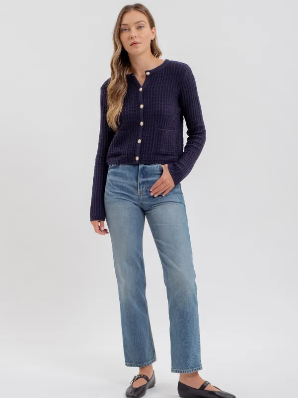 Navy Textured Knit Cardigan