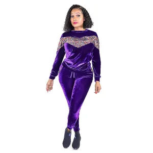 Nia Purple Multi Color Sequin Front Velvet 2 Piece Set