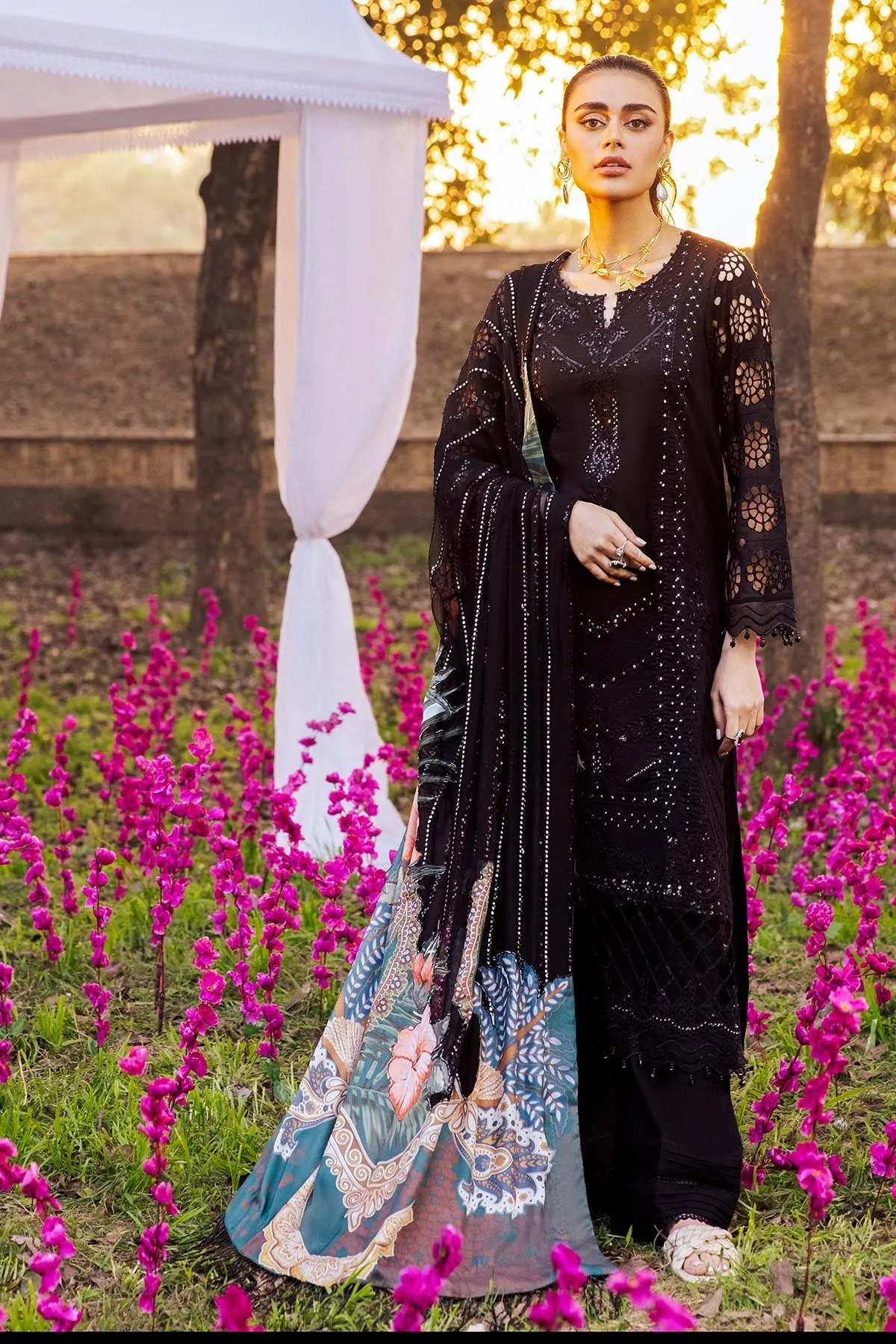 NIGHT FALL NI-34 | Nureh Blooming Summers Exclusive  Luxury Lawn Collection 2022 | Unstitched Embroidered Lawn Suits