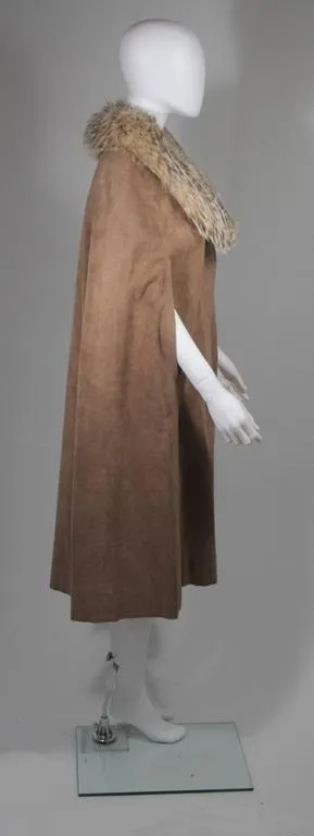 NOLAN MILLER Brown Suede Cloak with Fox Fur Collar