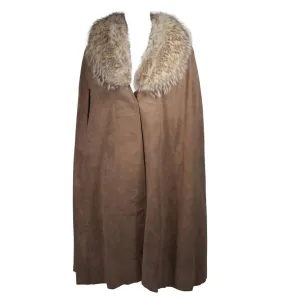 NOLAN MILLER Brown Suede Cloak with Fox Fur Collar