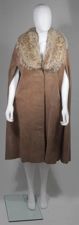 NOLAN MILLER Brown Suede Cloak with Fox Fur Collar