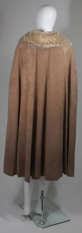 NOLAN MILLER Brown Suede Cloak with Fox Fur Collar