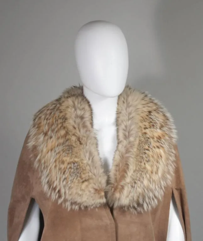 NOLAN MILLER Brown Suede Cloak with Fox Fur Collar