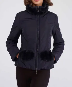 Nylon Mink Pom Pom Jacket Navy