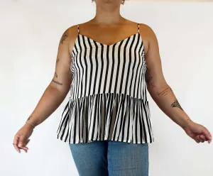 Obus black and white print spagetti string top size 4 (best fits size 14)