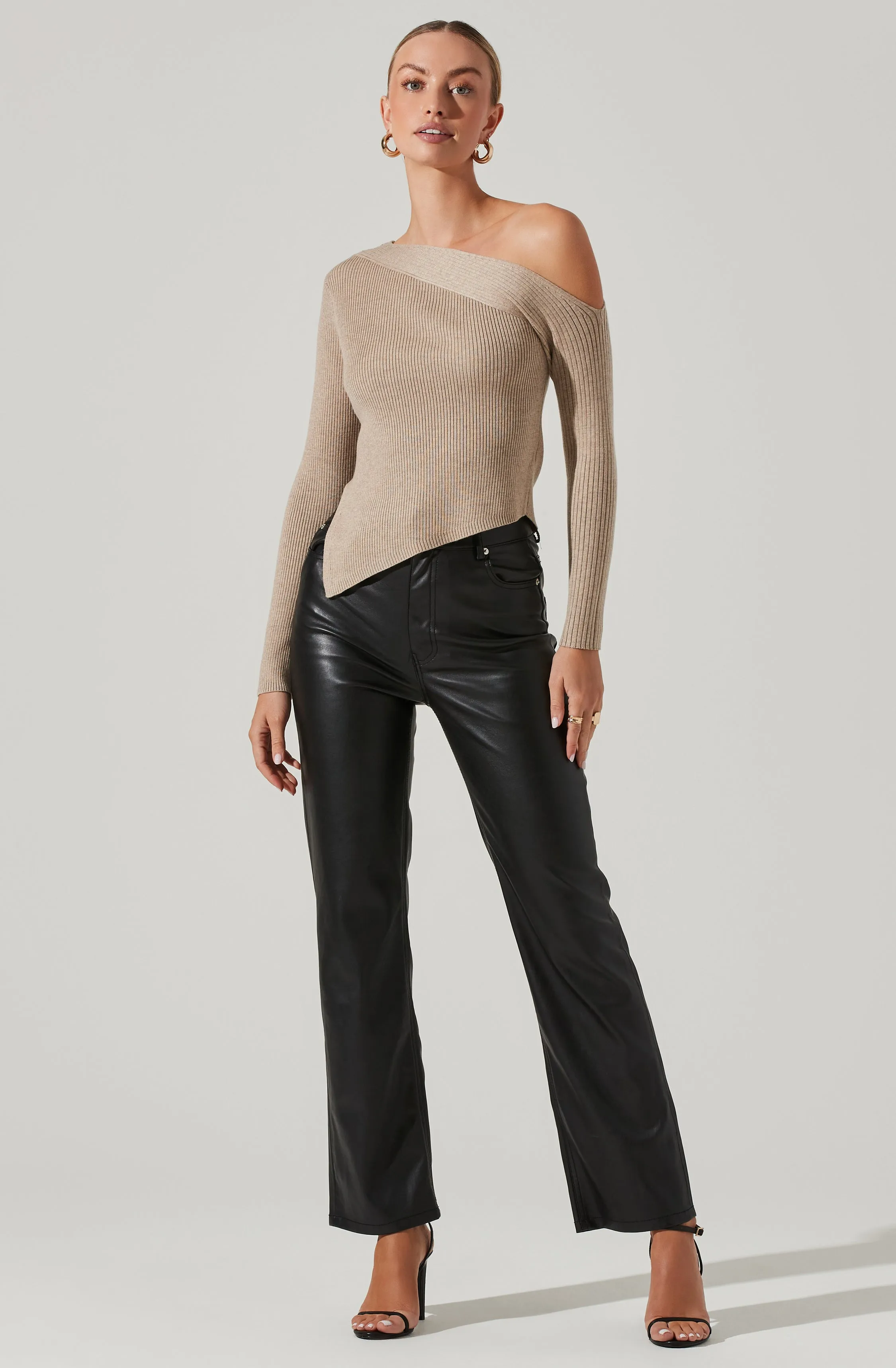 Off Shoulder Ribbed Knit Sweater