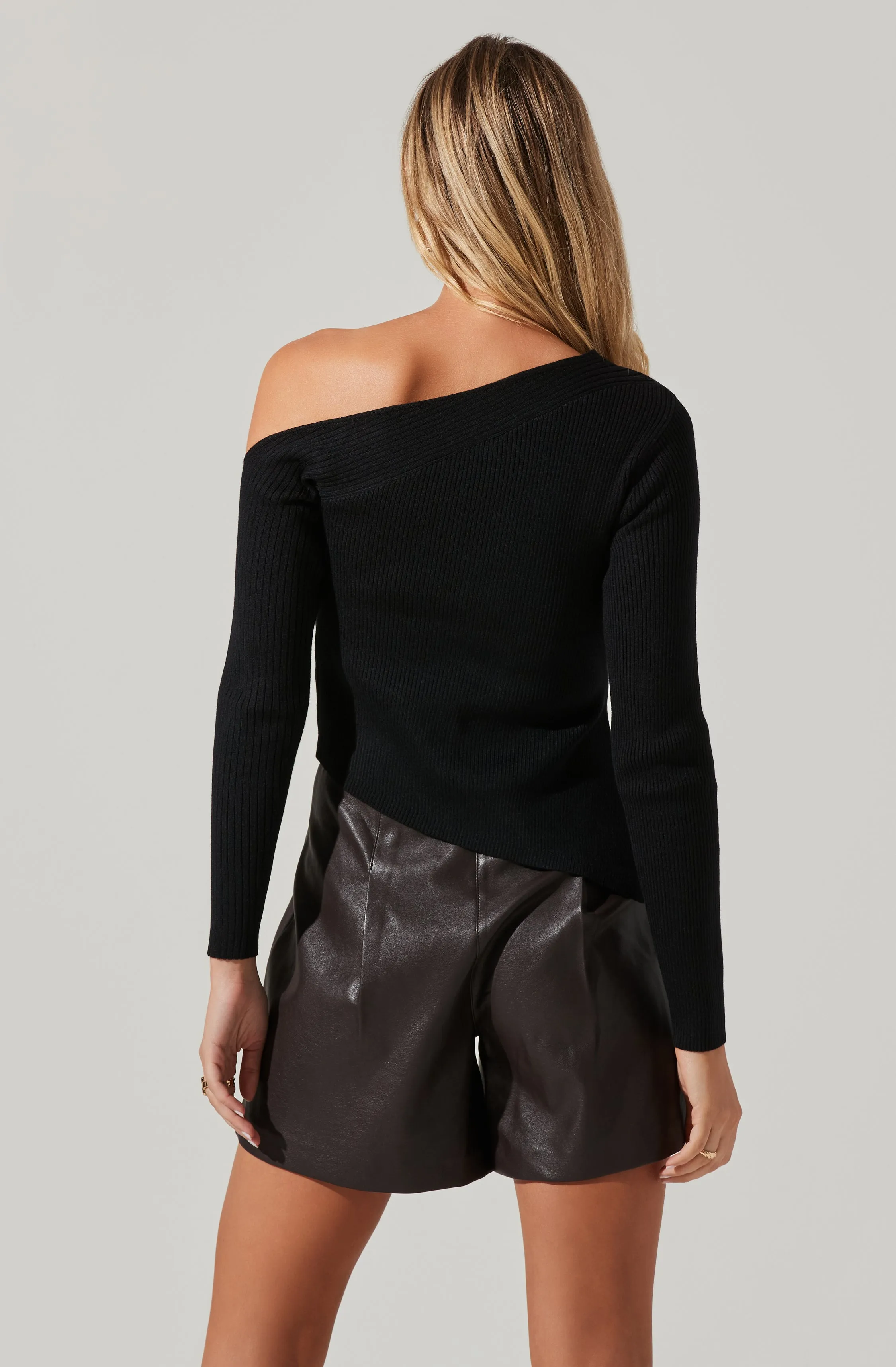 Off Shoulder Ribbed Knit Sweater