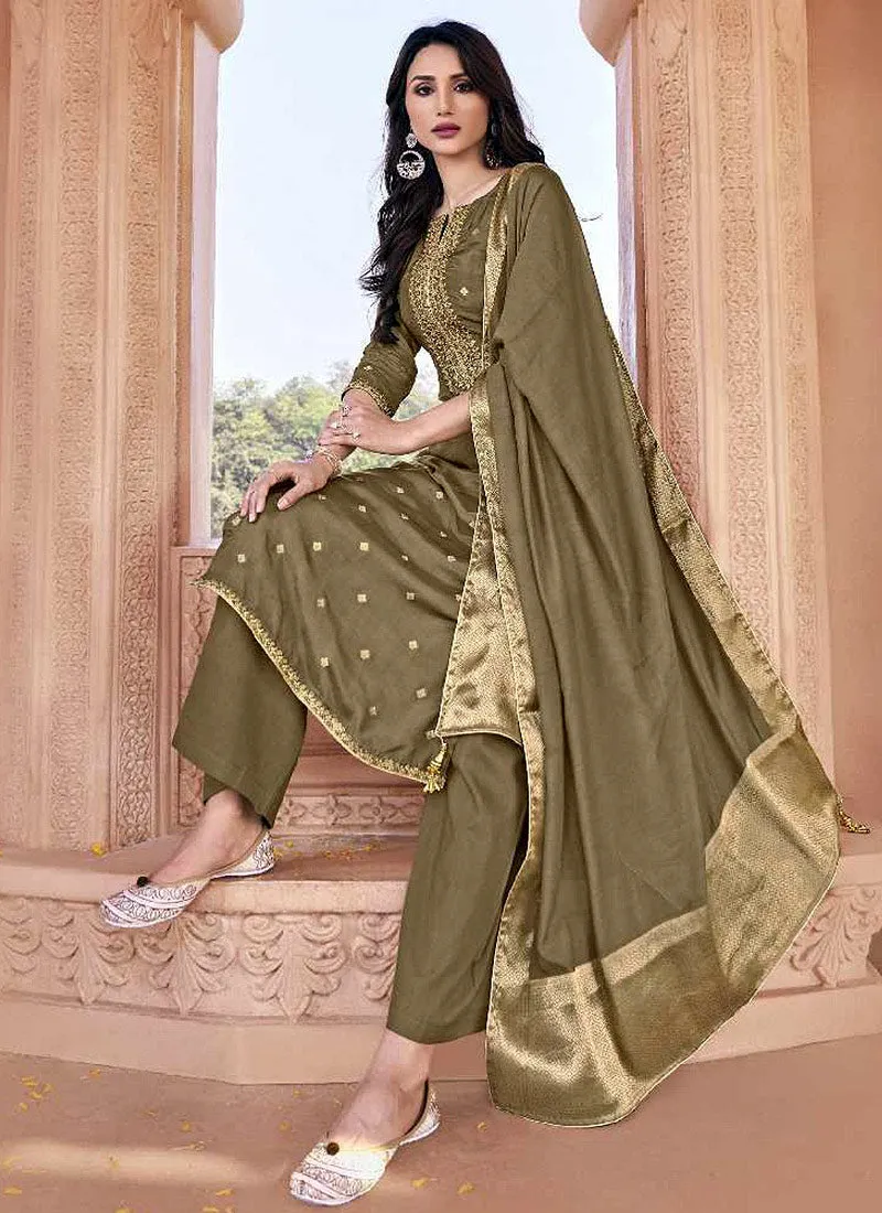 Olive Green Designer Salwar Kameez