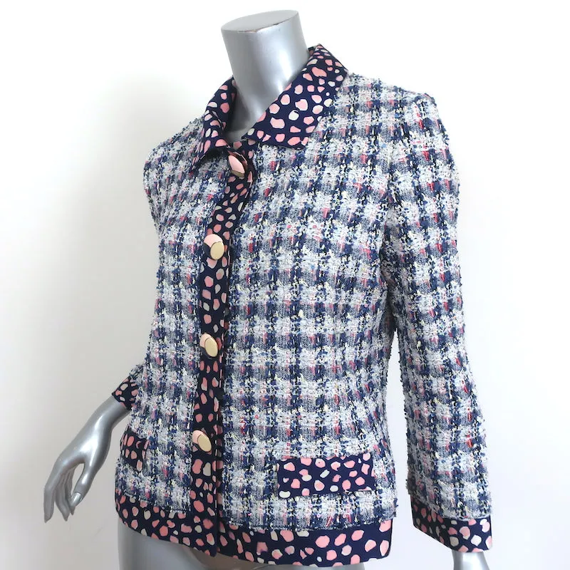 Oscar de la Renta Sequined Tweed Jacket Blue/Pink Cotton-Blend Size 12 NEW