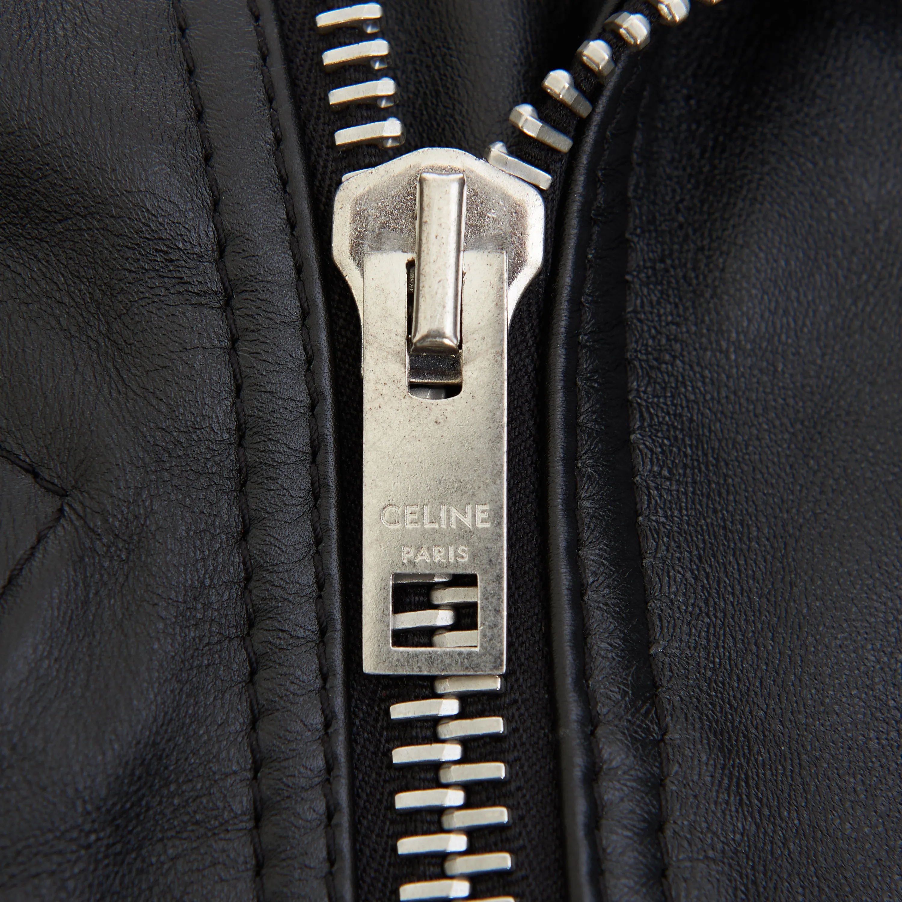 Oversized Biker Jacket With Triangle Bands In Black Calfskin