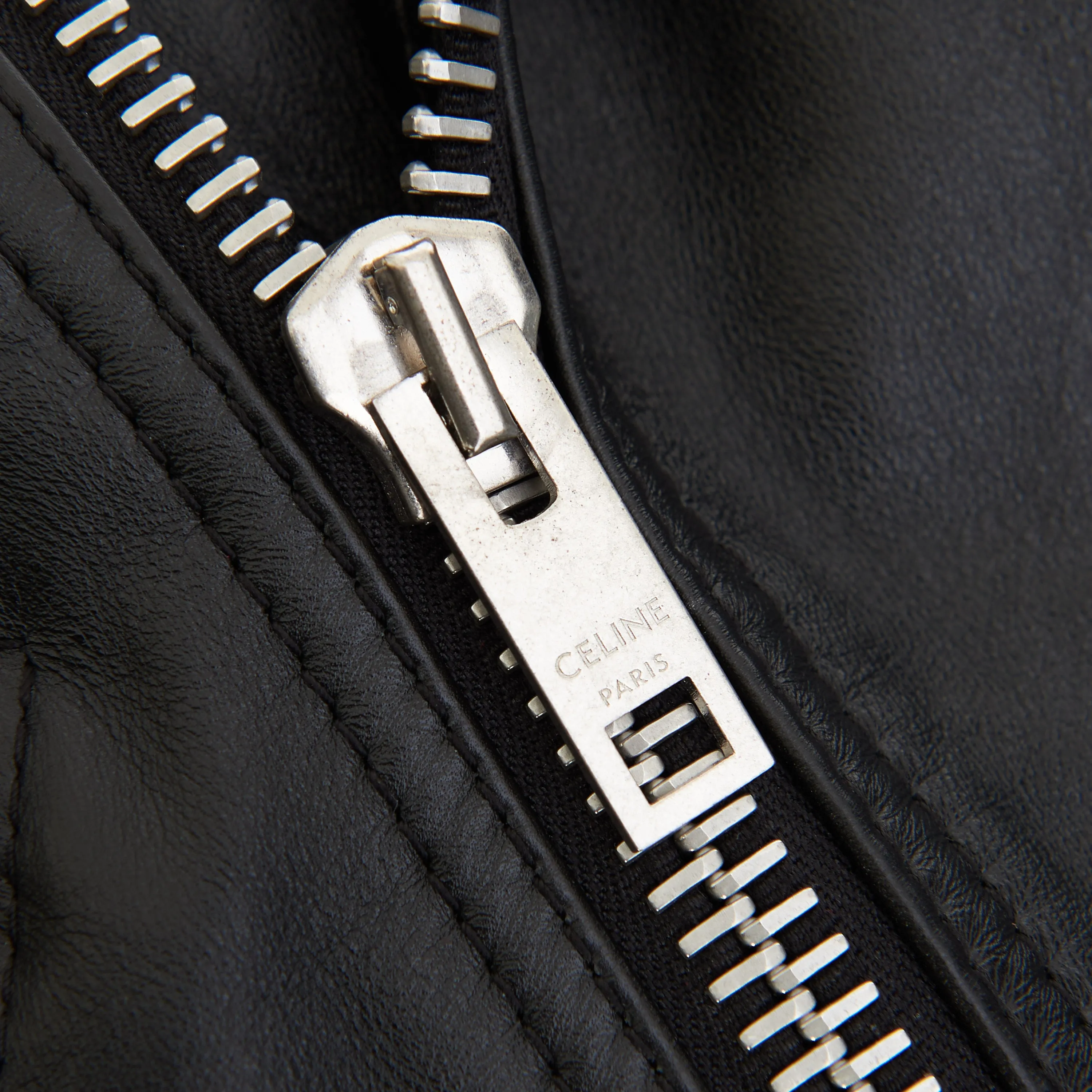 Oversized Biker Jacket With Triangle Bands In Black Calfskin