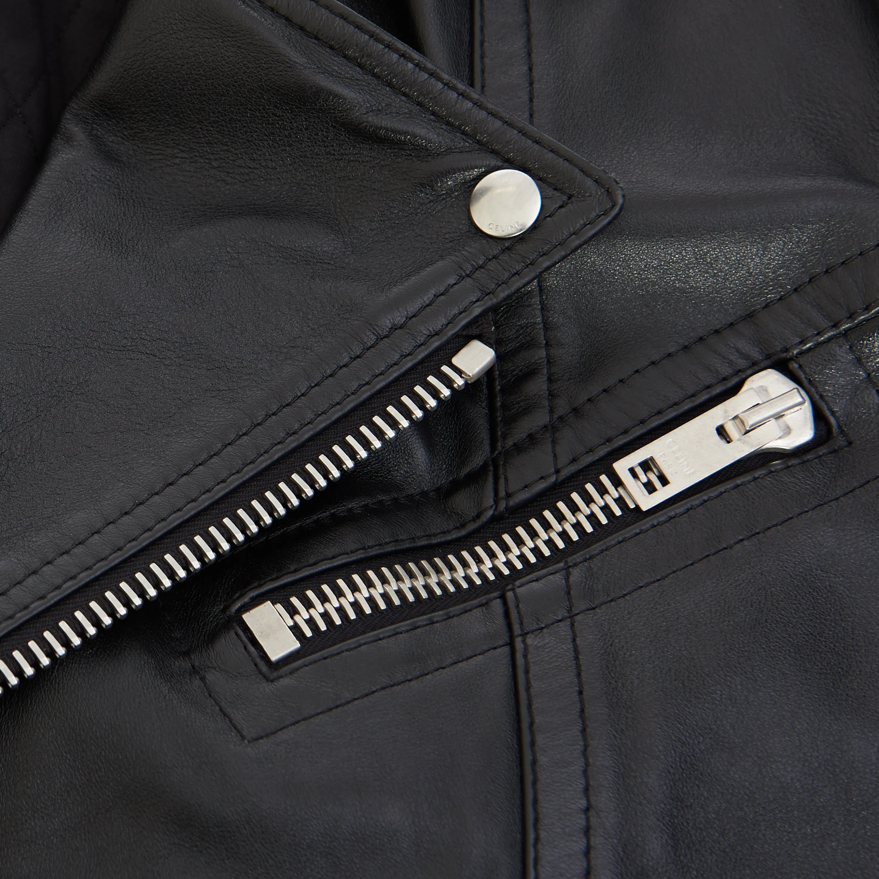 Oversized Biker Jacket With Triangle Bands In Black Calfskin