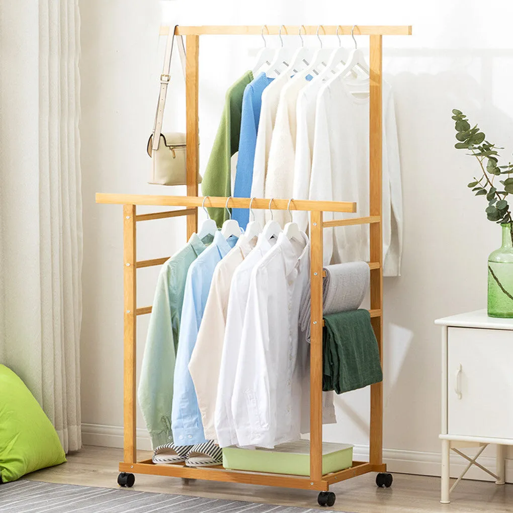 P&P Double Rail Heavy Strong Rolling Clothes Rack with Trousers Rack & Bottom Shelf