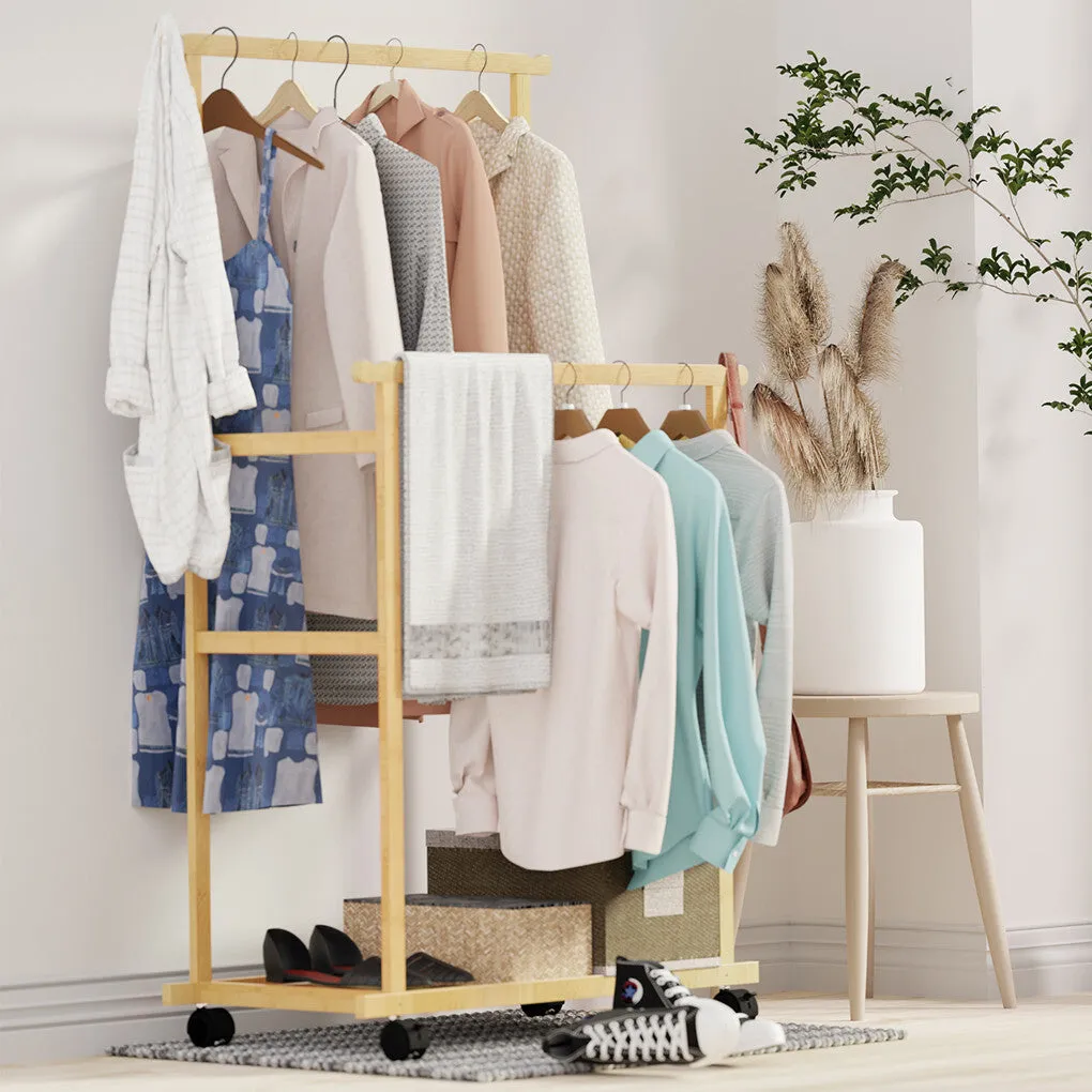 P&P Double Rail Heavy Strong Rolling Clothes Rack with Trousers Rack & Bottom Shelf