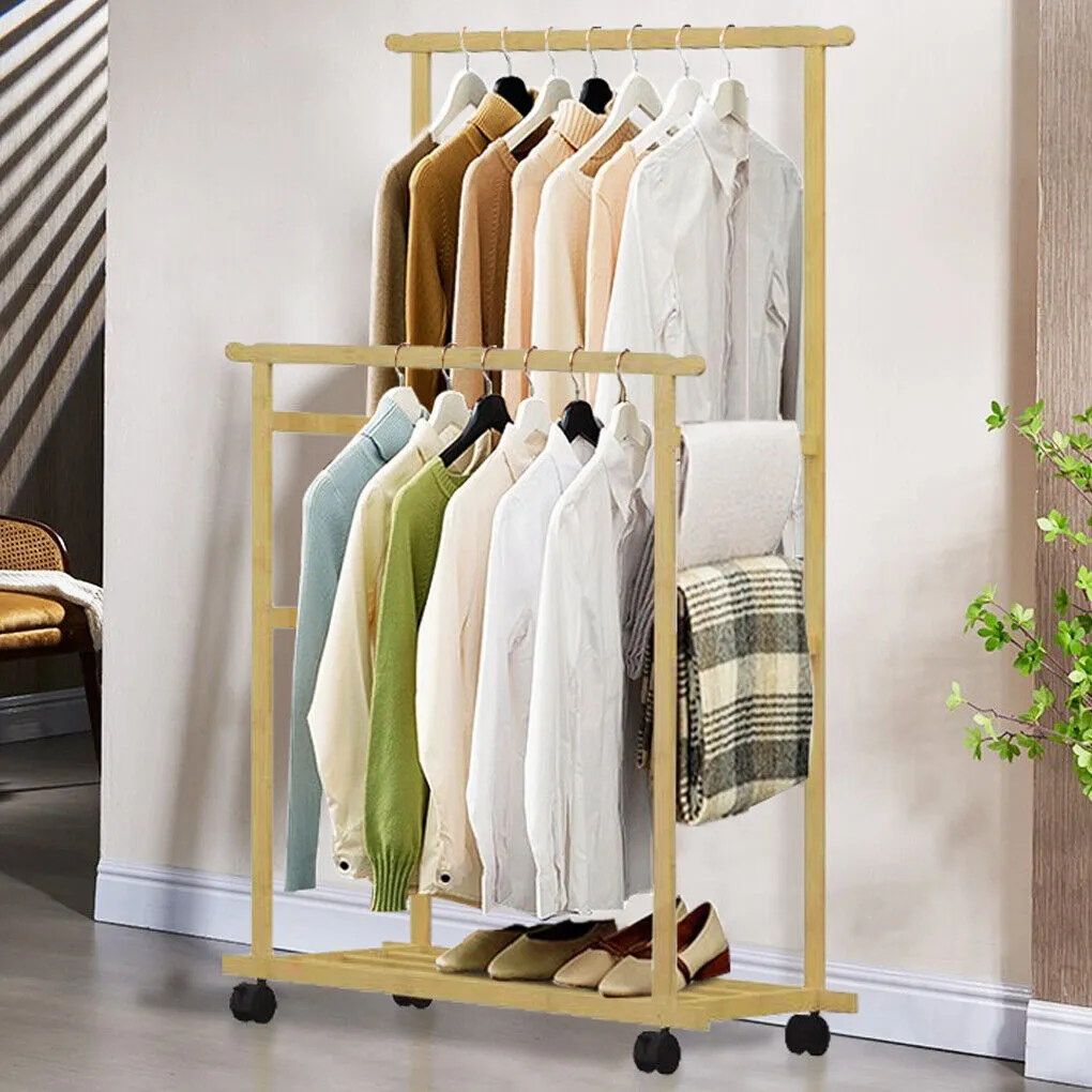 P&P Double Rail Heavy Strong Rolling Clothes Rack with Trousers Rack & Bottom Shelf