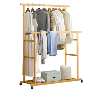 P&P Double Rail Heavy Strong Rolling Clothes Rack with Trousers Rack & Bottom Shelf