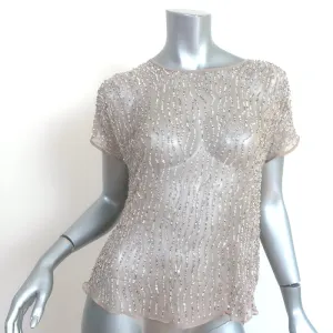Parker Sequined Chiffon Blouse Taupe Silk Size Small Short Sleeve Top