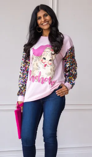 Pink Sequin Sleeve Santa Clause