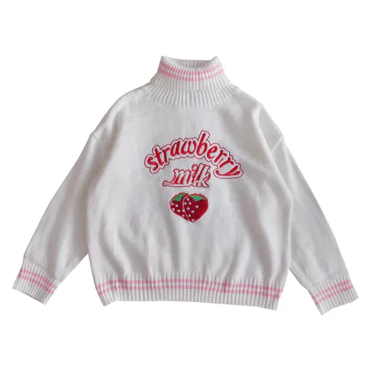 Pink Strawberry Turtleneck Loose Sweater  UB96039