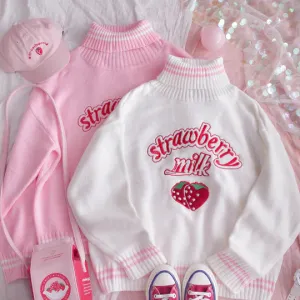 Pink Strawberry Turtleneck Loose Sweater  UB96039