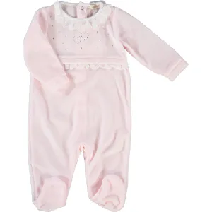 Pink Velour Embellished All In One