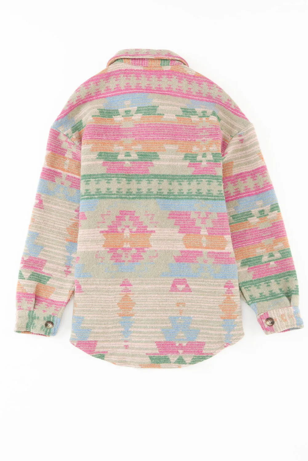 Pink Western Aztec Print Button Flap Pocket Shacket