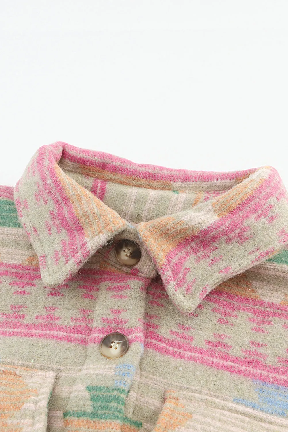 Pink Western Aztec Print Button Flap Pocket Shacket