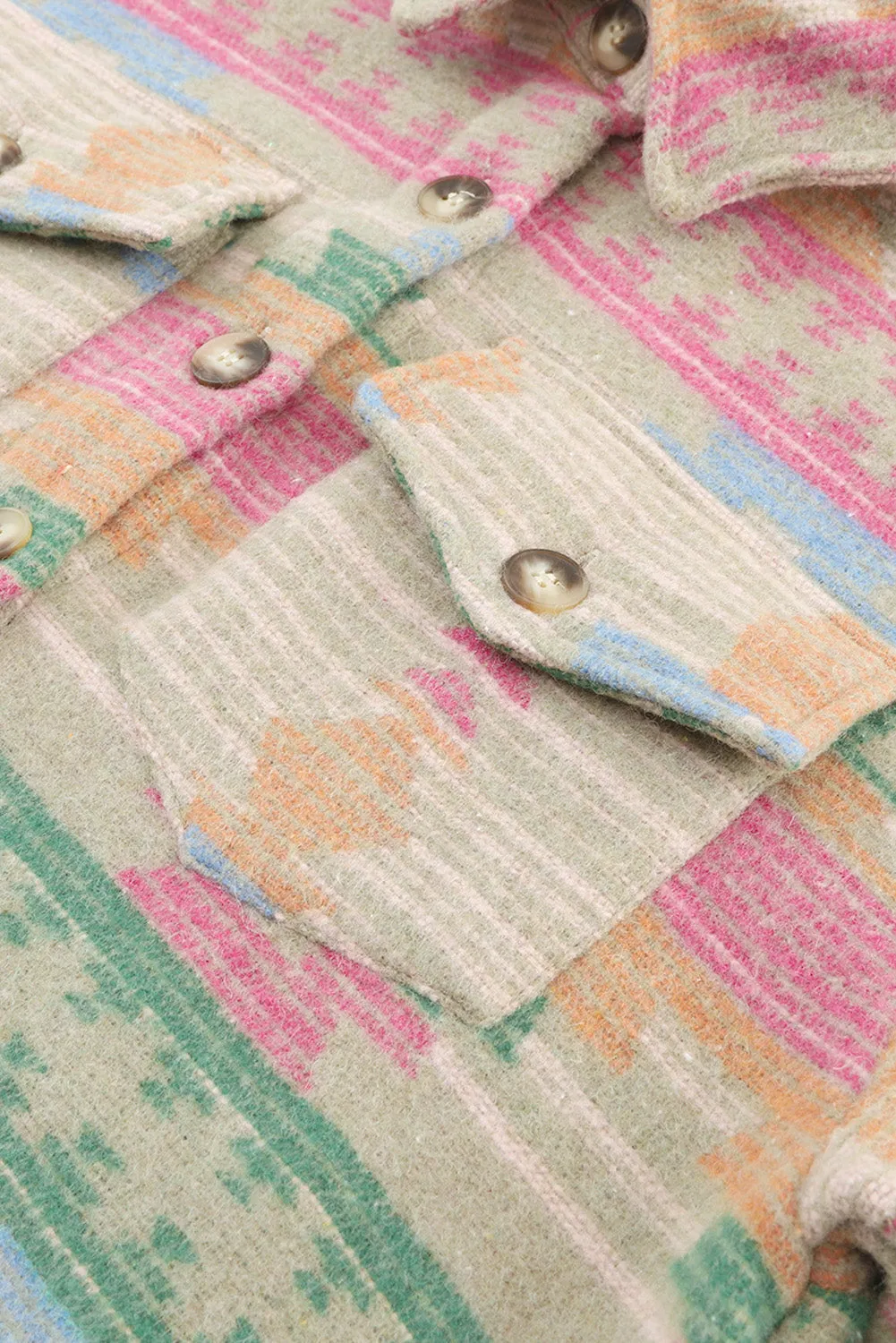 Pink Western Aztec Print Button Flap Pocket Shacket