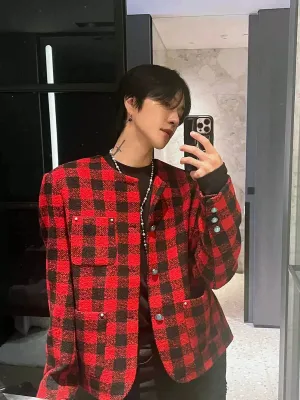Plaid Jacket with Chest Pocket