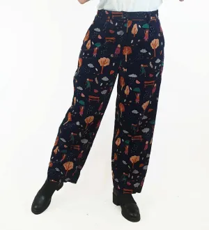 Princess Highway navy straight leg cords with people and weather print size 10