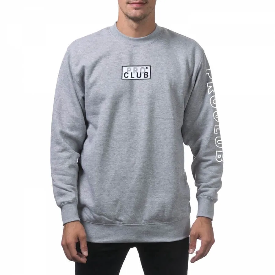 Pro Club Men's Heavyweight Box Logo Crew Neck Fleece Pullover Sweater (13oz)-  Gray