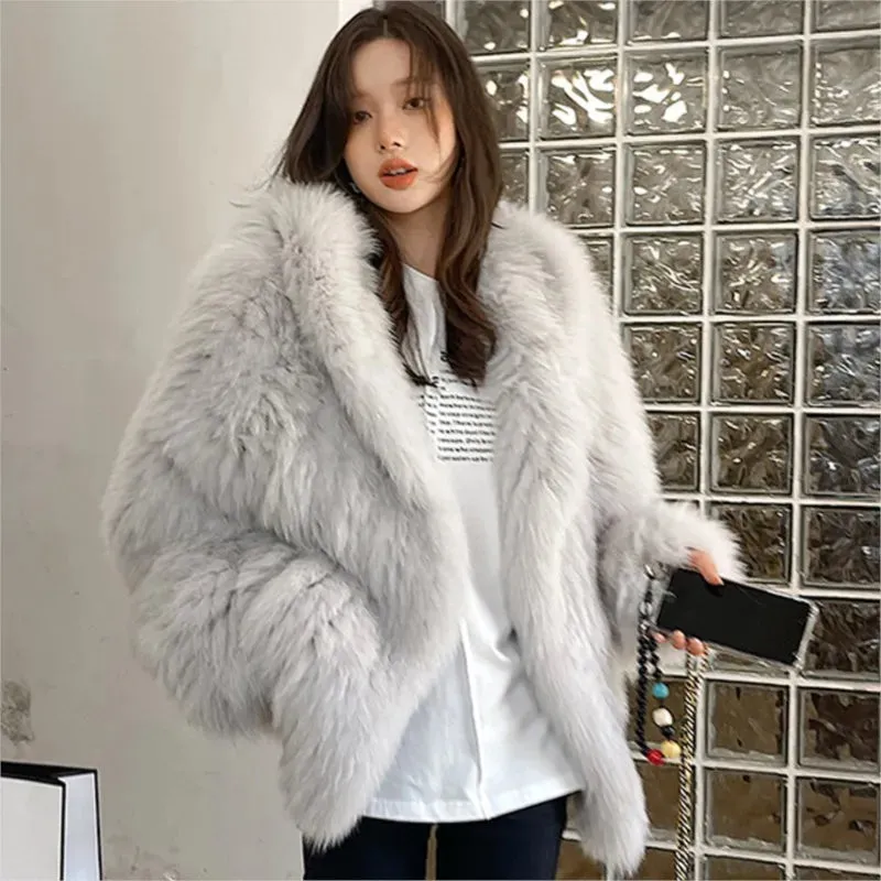 Protected Fur High  Overcoats Luxury Coat Loose Women Street Hooded Winter Fur Long Jacket Female Fashion Sleeve Contemporary Faux Outerwear New