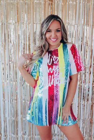 "It's My Birthday" Striped Sequin Fringe Top - Multi