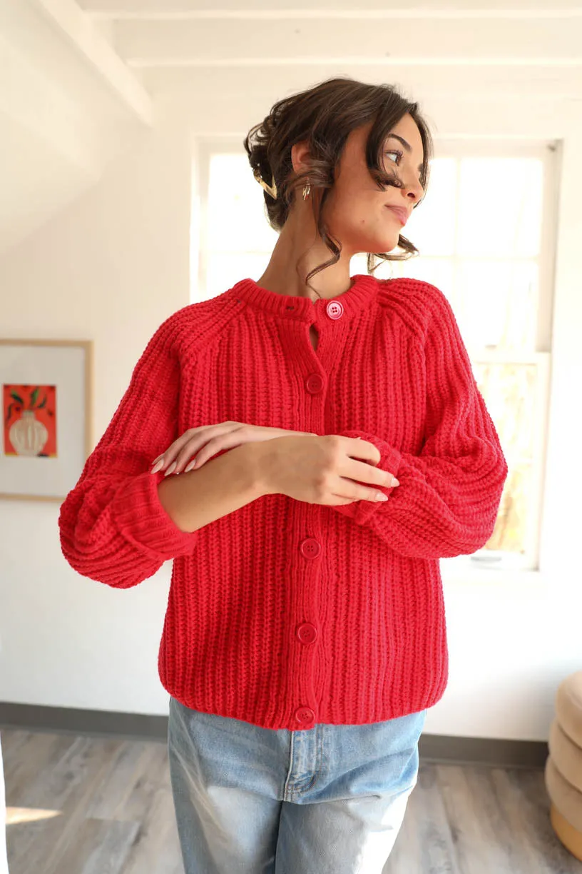 Rae: Red Balloon Knit Sweater