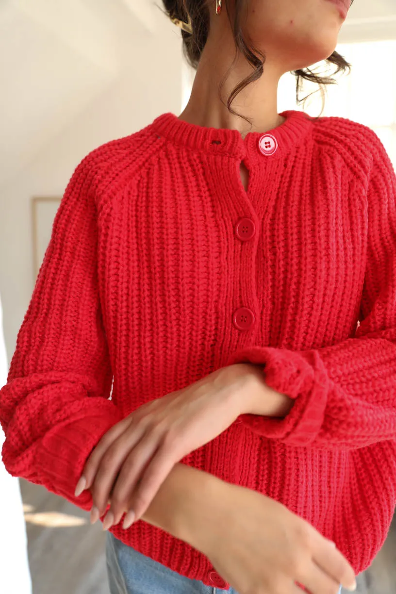 Rae: Red Balloon Knit Sweater