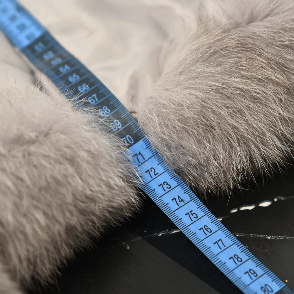 Real Fox Fur Gilet With Belt Winter Thick Warm Fur Genuine Fur Light Grey Vest