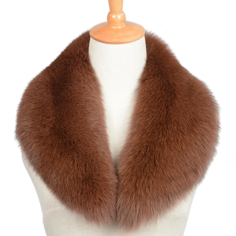 Real Fox Fur Solid Jacket Coat Shawls Warm Dark Camel Collar