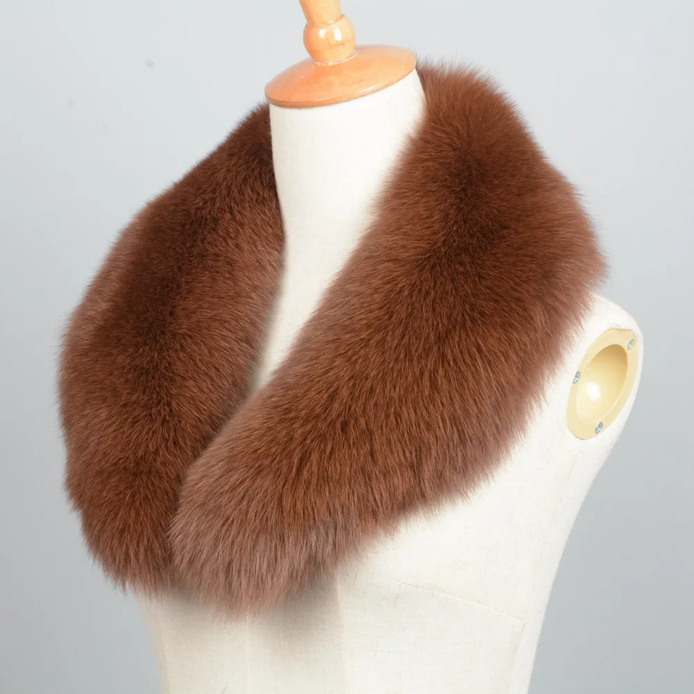 Real Fox Fur Solid Jacket Coat Shawls Warm Dark Camel Collar