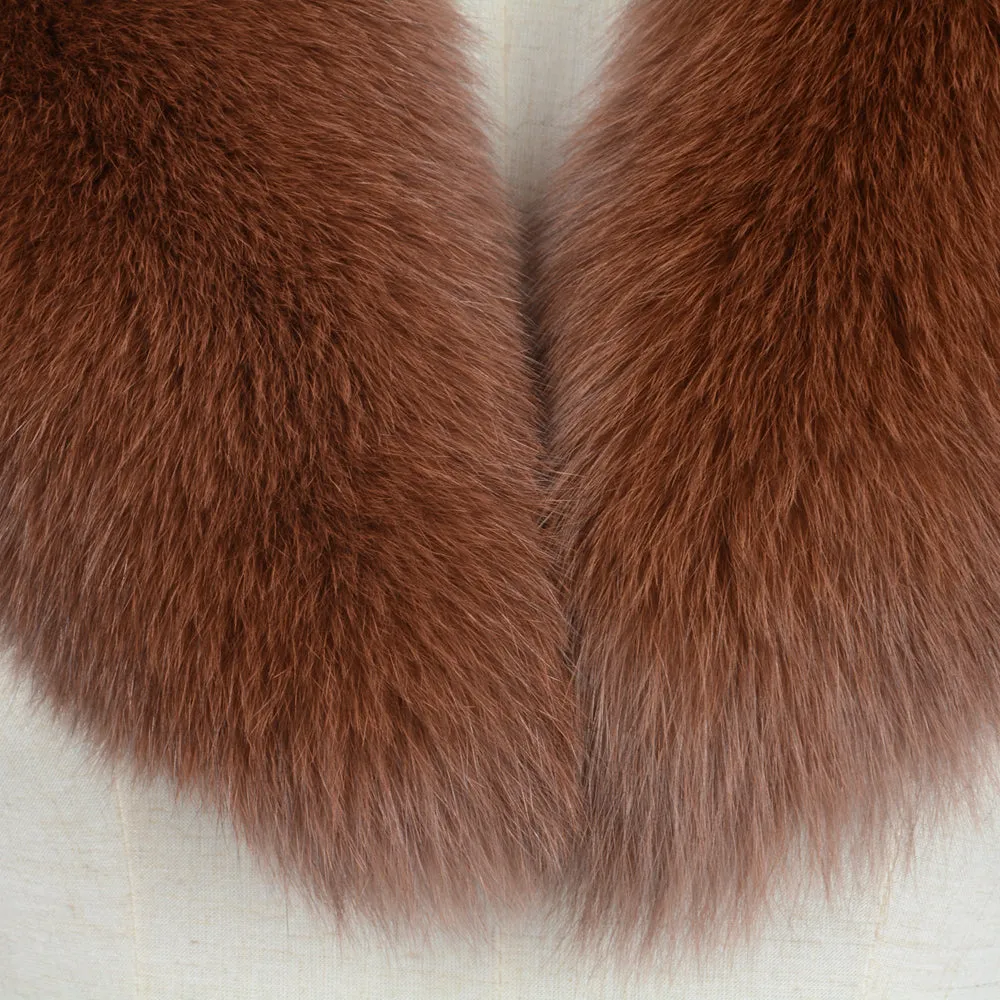 Real Fox Fur Solid Jacket Coat Shawls Warm Dark Camel Collar