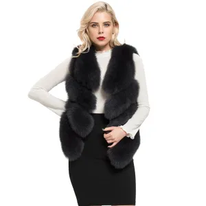 Real Fox Fur Vest 4 Rows Women's Winter Dark Grey Genuine Fur Gilet