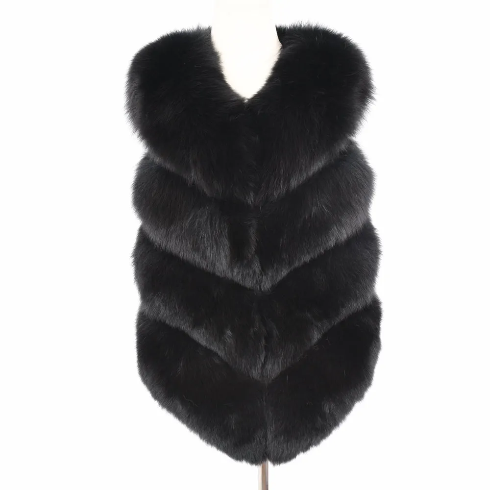Real Fox Fur Vest 4 Rows Women's Winter Dark Grey Genuine Fur Gilet