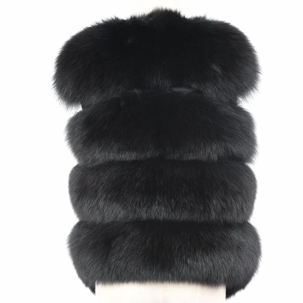 Real Fox Fur Vest 4 Rows Women's Winter Dark Grey Genuine Fur Gilet