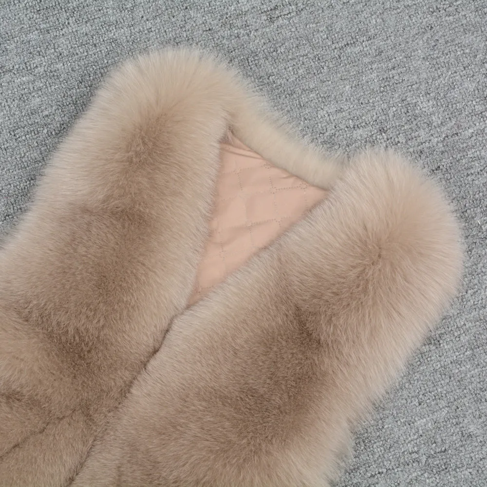 Real Fox Fur Vest For Women Autumn Winter Thick Warm Gilet Camel Waistcoat