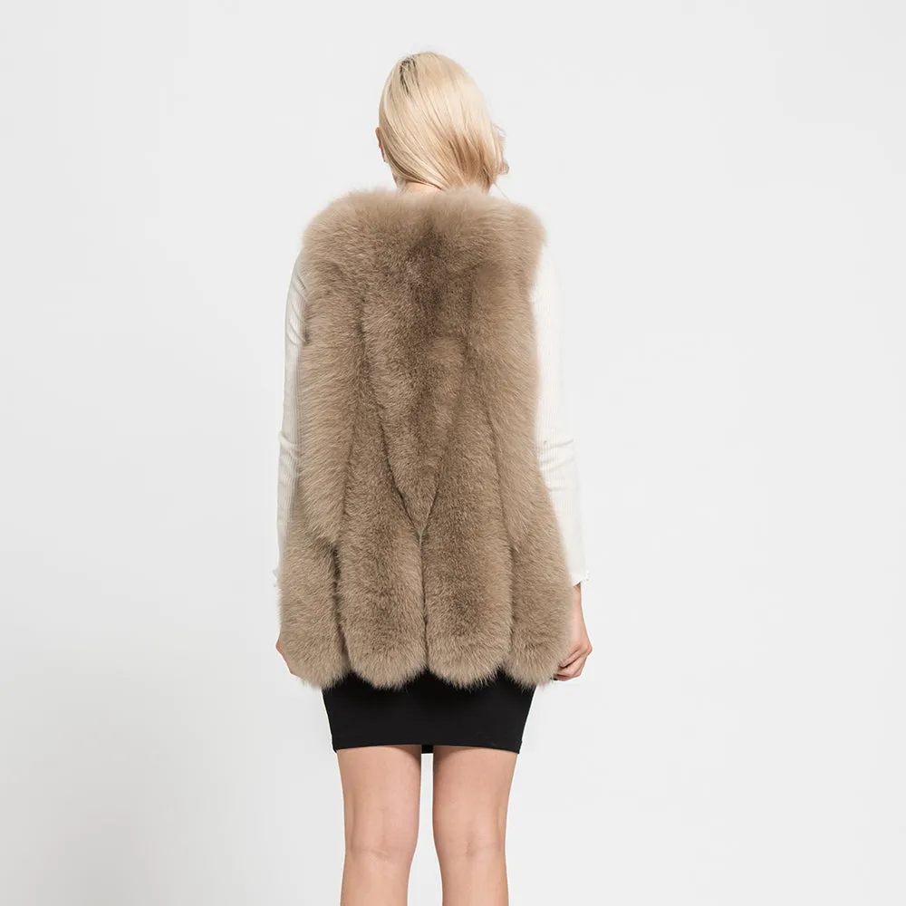 Real Fox Fur Vest For Women Autumn Winter Thick Warm Gilet Camel Waistcoat