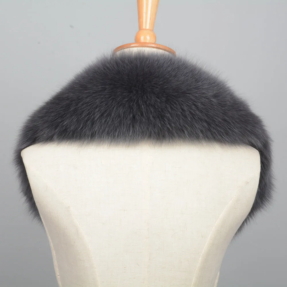 Real Fox Fur Winter Warm Solid Jacket Coat Shawls Dark Grey Collar